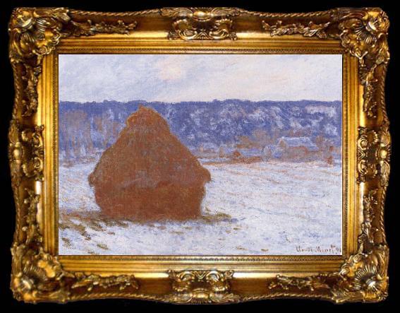 framed  Claude Monet Haystack in the Snow,Overcast Weather, ta009-2